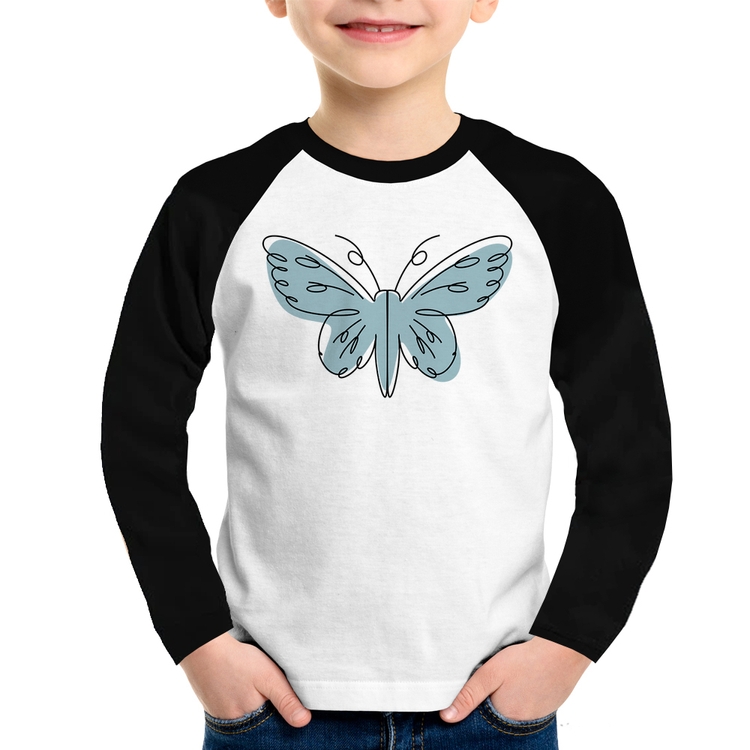 Camiseta Raglan Infantil Borboleta Abstrata Manga Longa