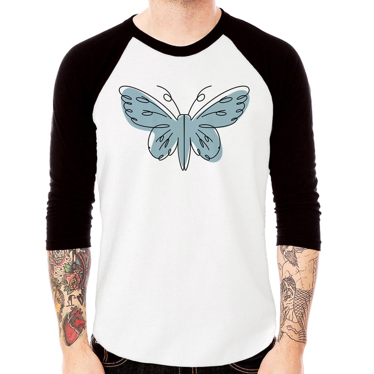 Camiseta Raglan Borboleta Abstrata Manga 3/4