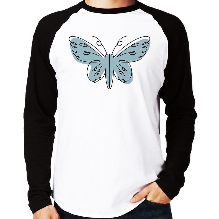 Camiseta Raglan Borboleta Abstrata Manga Longa