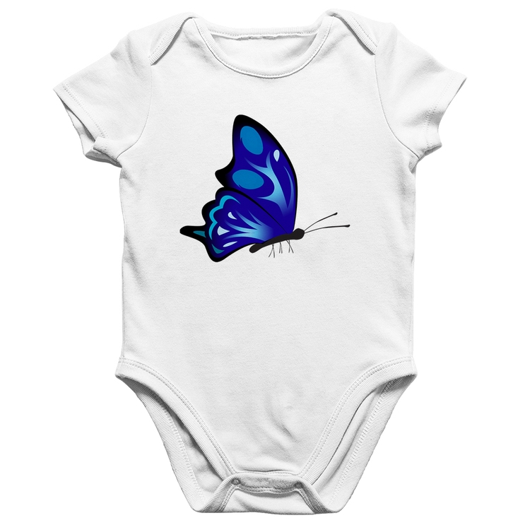 Body Bebê Algodão Borboleta Azul - Branco