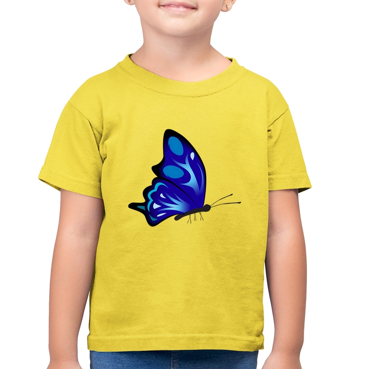 Camiseta Algodão Infantil Borboleta Azul - Amarelo Canário