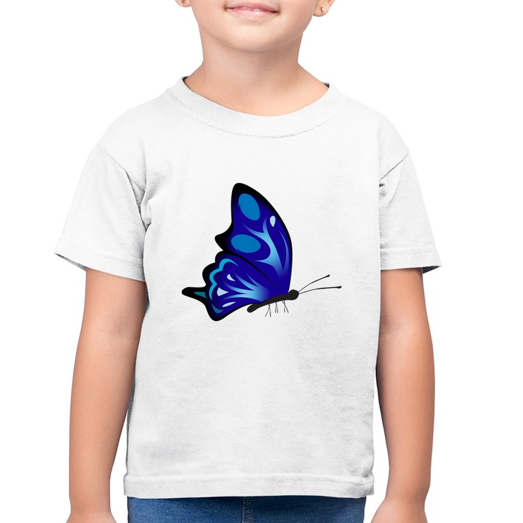 Camiseta Algodão Infantil Borboleta Azul - Branca
