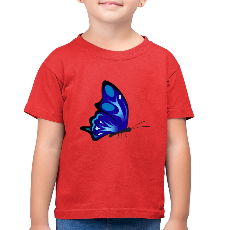 Camiseta Algodão Infantil Borboleta Azul - Vermelha