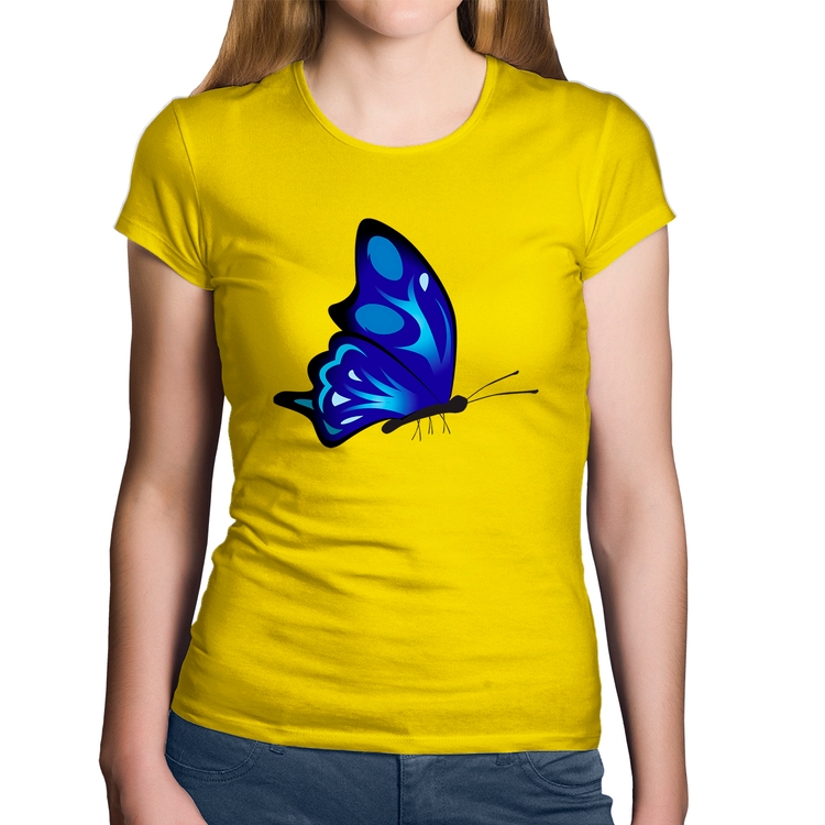 Baby Look Algodão Borboleta Azul - Amarela