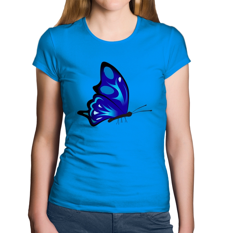 Baby Look Algodão Borboleta Azul - Azul