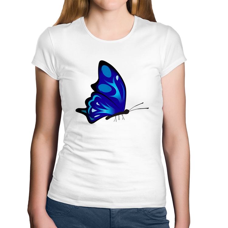 Baby Look Algodão Borboleta Azul - Branca