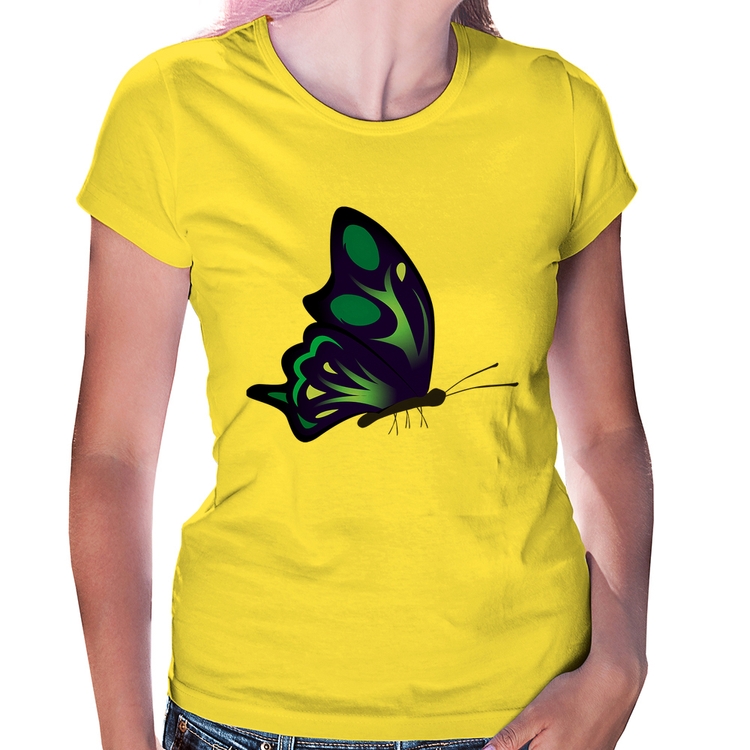 Baby Look Borboleta Azul - Amarela