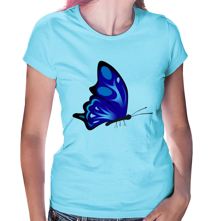 Baby Look Borboleta Azul - Azul Bebê