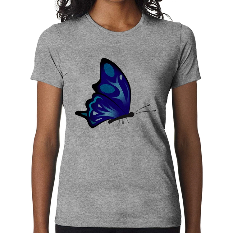 Baby Look Borboleta Azul - Cinza