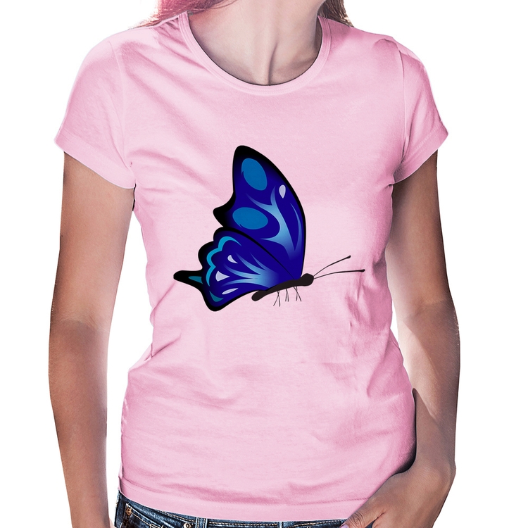 Baby Look Borboleta Azul - Rosa Bebê