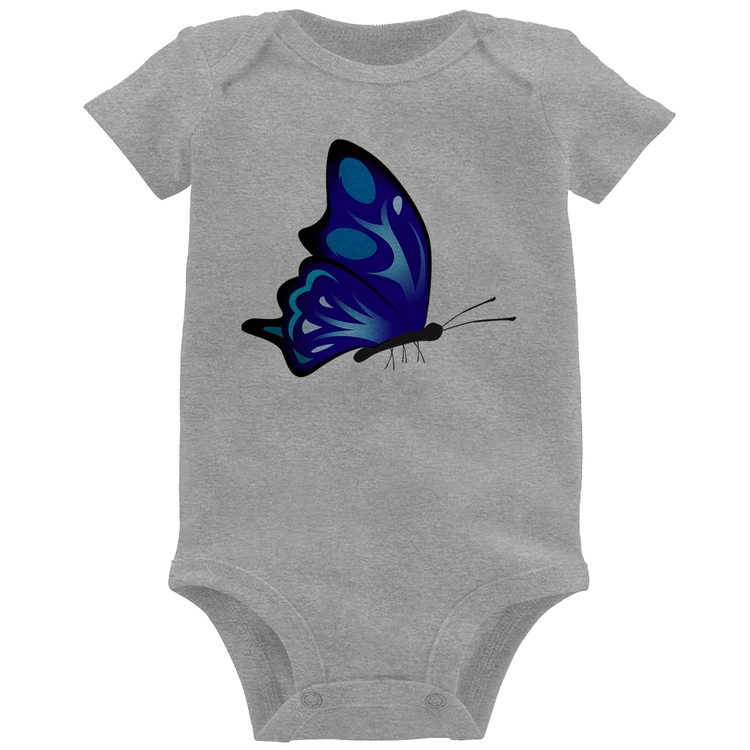 Body Bebê Borboleta Azul - Cinza