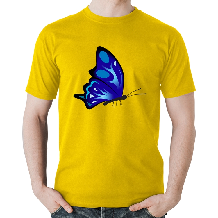 Camiseta Algodão Borboleta Azul - Amarela