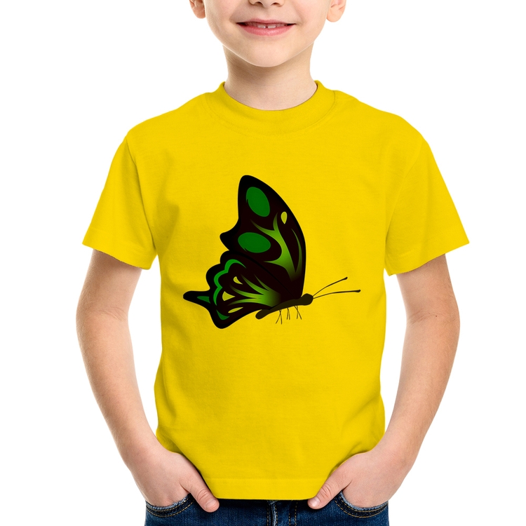 Camiseta Infantil Borboleta Azul - Amarela