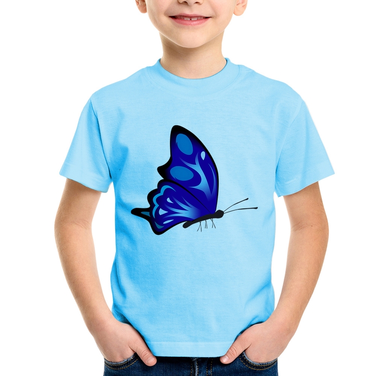 Camiseta Infantil Borboleta Azul - Azul Bebê