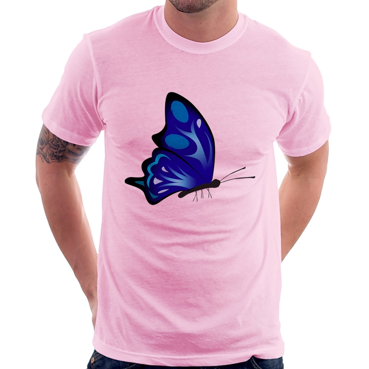 Camiseta Borboleta Azul - Rosa Bebê