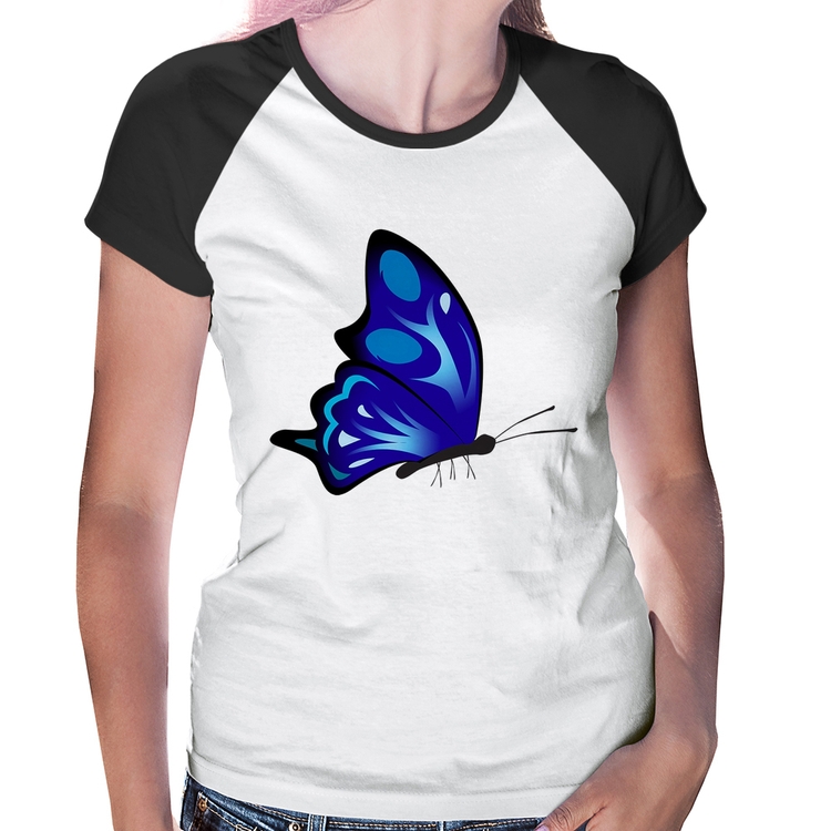 Baby Look Raglan Borboleta Azul