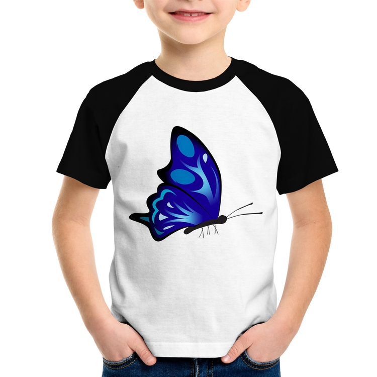 Camiseta Raglan Infantil Borboleta Azul