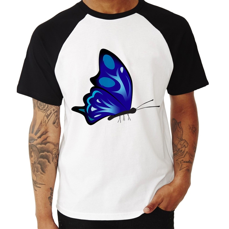 Camiseta Raglan Borboleta Azul