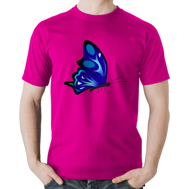 Camiseta Algodão Borboleta Azul - Rosa