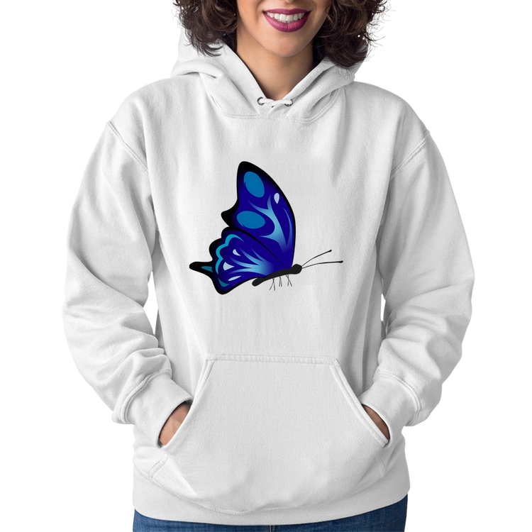 Moletom Feminino Borboleta Azul - Branco