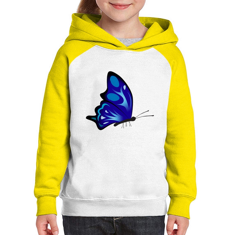 Moletom Infantil Borboleta Azul - Branco/Amarelo