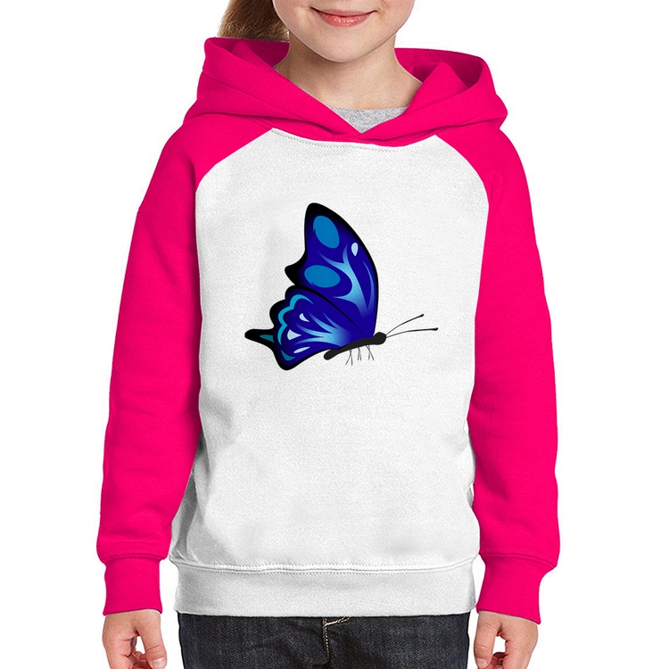 Moletom Infantil Borboleta Azul - Branco/Rosa