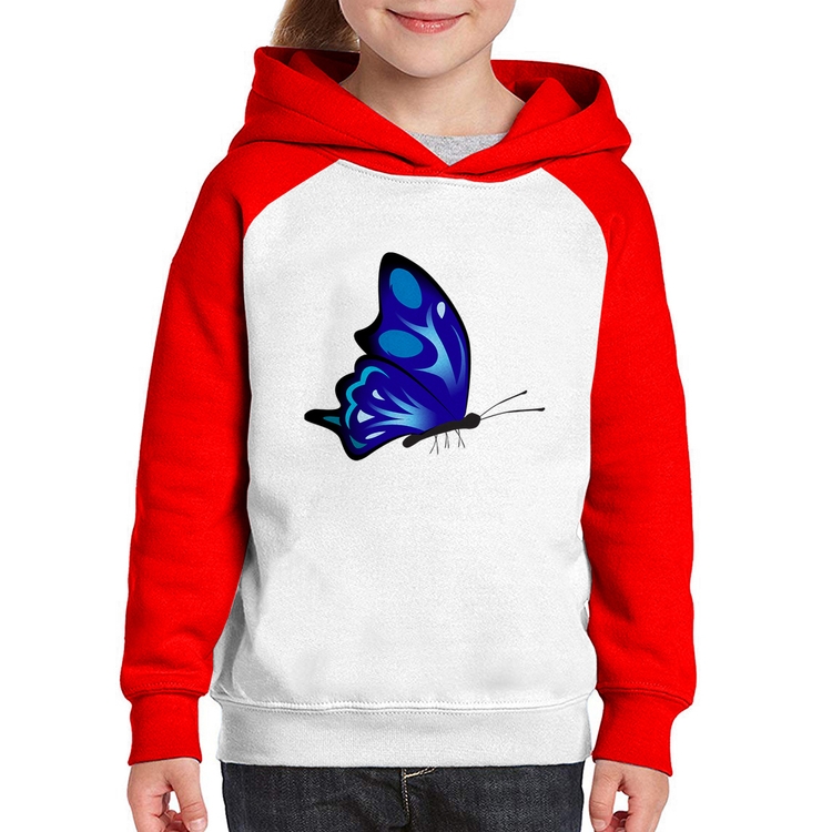 Moletom Infantil Borboleta Azul - Branco/Vermelho