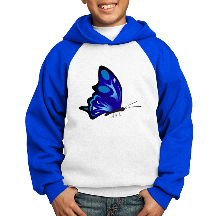 Moletom Infantil Borboleta Azul - Branco/Azul