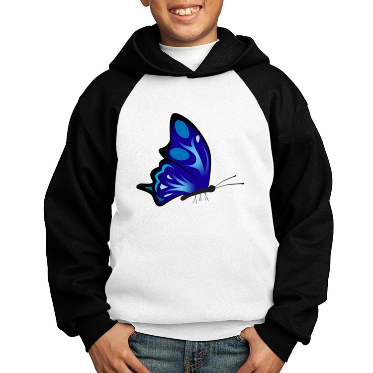 Moletom Infantil Borboleta Azul - Branco/Preto