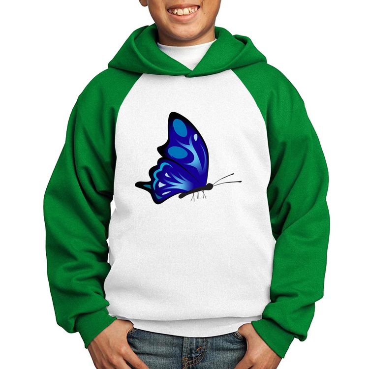 Moletom Infantil Borboleta Azul - Branco/Verde