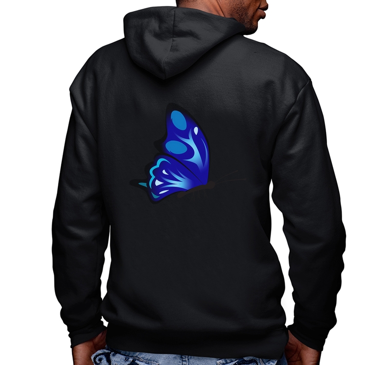 Blusa Moletom Borboleta Azul Masculina com Capuz e Zíper