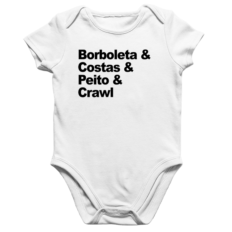 Body Bebê Algodão Borboleta & Costas & Peito & Crawl - Branco