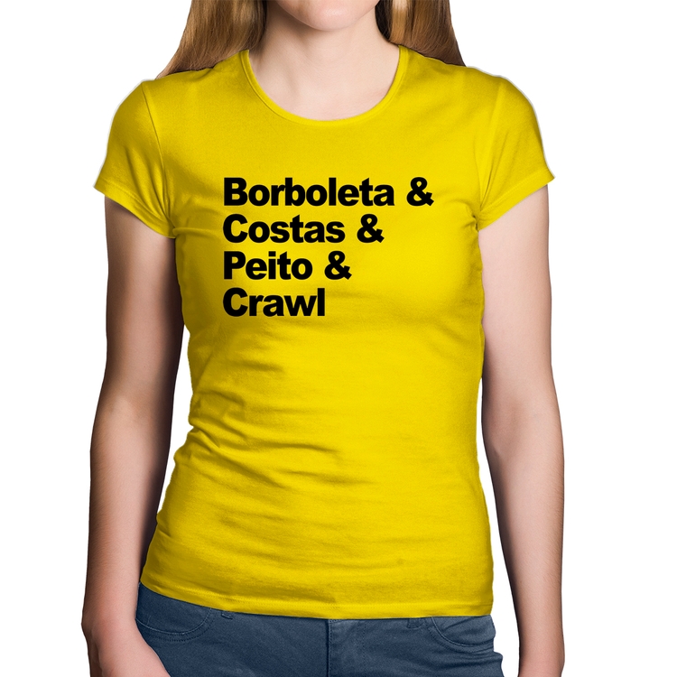 Baby Look Algodão Borboleta & Costas & Peito & Crawl - Amarela