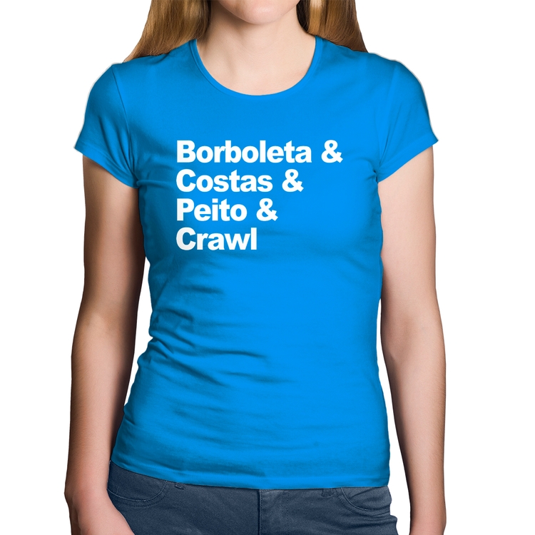 Baby Look Algodão Borboleta & Costas & Peito & Crawl - Azul