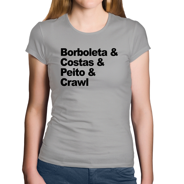 Baby Look Algodão Borboleta & Costas & Peito & Crawl - Cinza