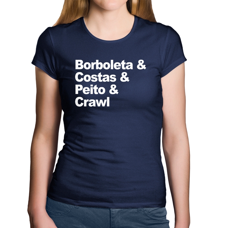 Baby Look Algodão Borboleta & Costas & Peito & Crawl - Marinho