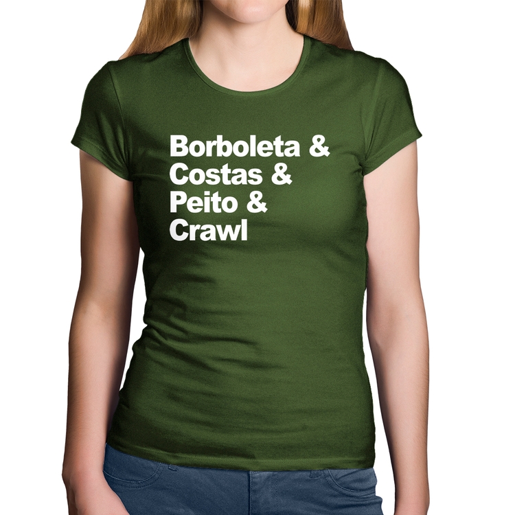 Baby Look Algodão Borboleta & Costas & Peito & Crawl - Musgo