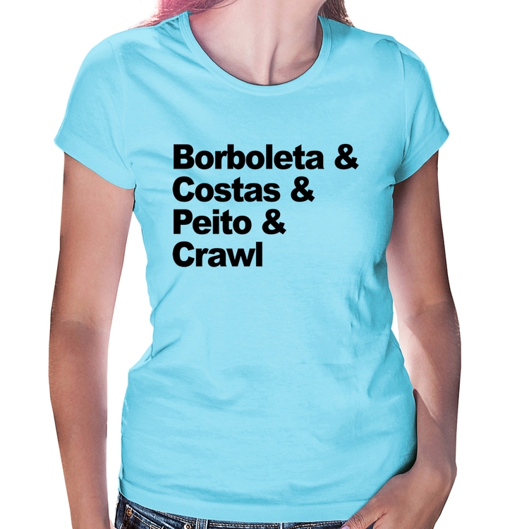 Baby Look Borboleta & Costas & Peito & Crawl - Azul Bebê