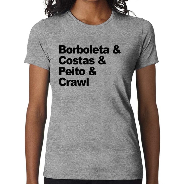 Baby Look Borboleta & Costas & Peito & Crawl - Cinza