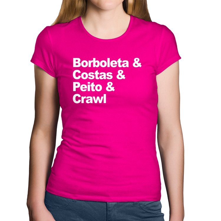 Baby Look Algodão Borboleta & Costas & Peito & Crawl - Rosa