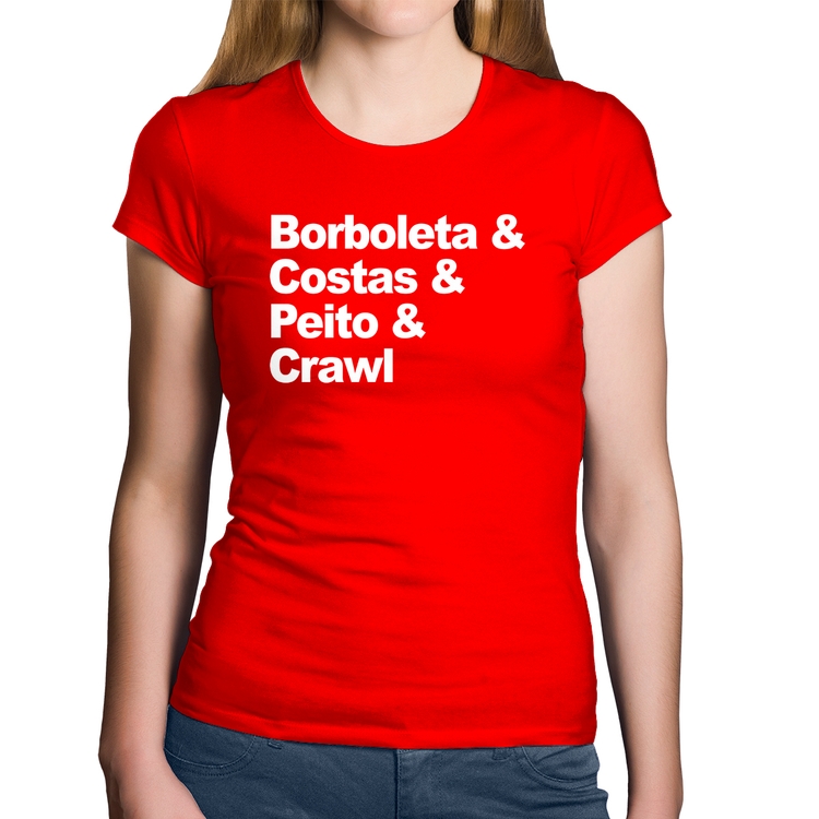 Baby Look Algodão Borboleta & Costas & Peito & Crawl - Vermelha