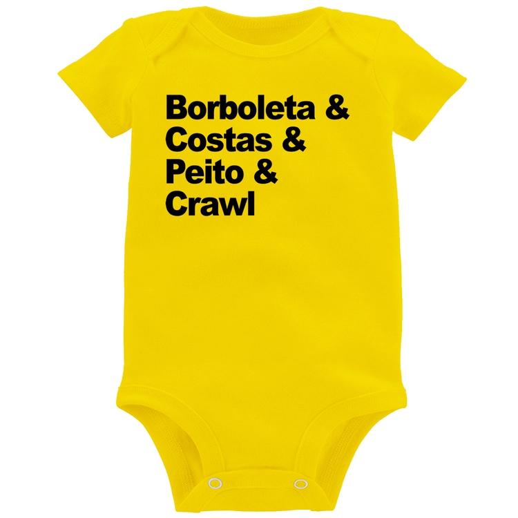 Body Bebê Borboleta & Costas & Peito & Crawl - Amarelo