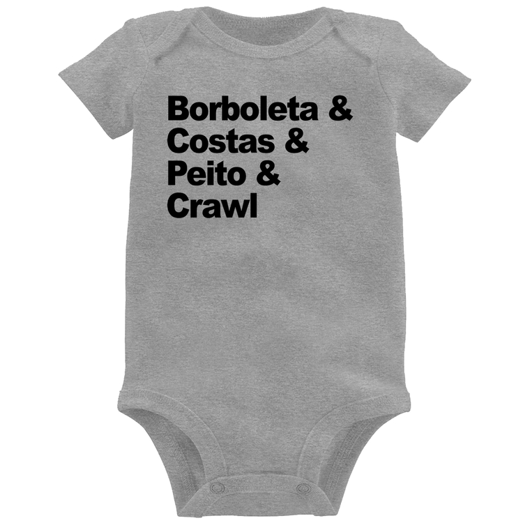 Body Bebê Borboleta & Costas & Peito & Crawl - Cinza