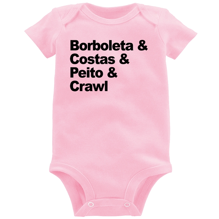 Body Bebê Borboleta & Costas & Peito & Crawl - Rosa Bebê