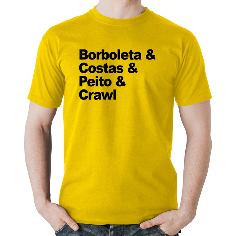 Camiseta Algodão Borboleta & Costas & Peito & Crawl - Amarela
