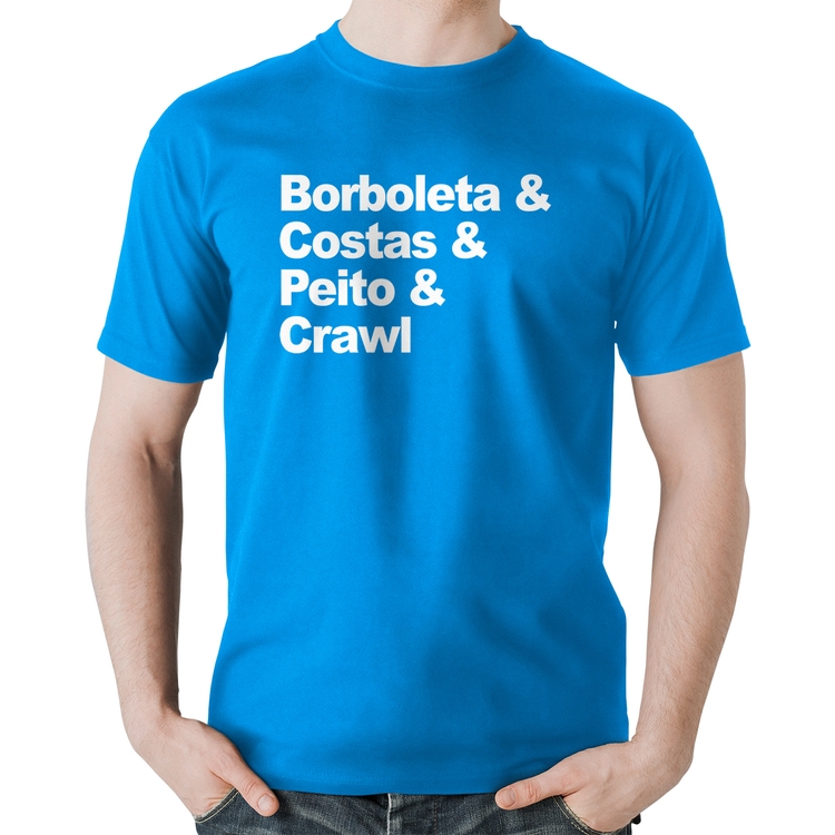 Camiseta Algodão Borboleta & Costas & Peito & Crawl - Azul