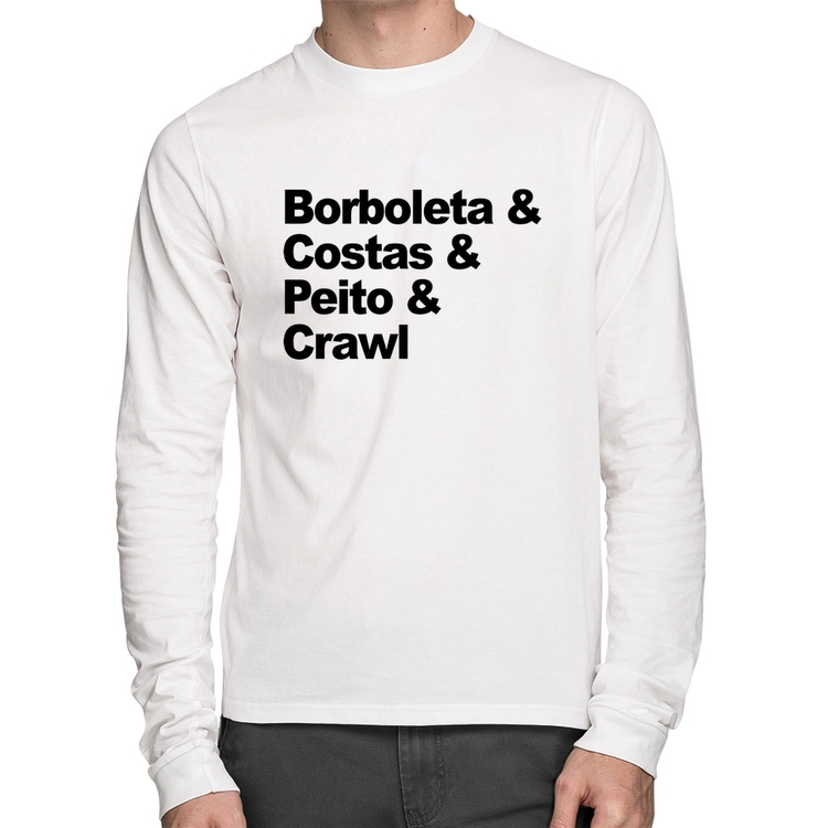 Camiseta Algodão Borboleta & Costas & Peito & Crawl Manga Longa - Branca