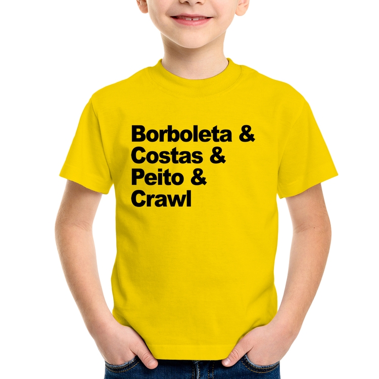 Camiseta Infantil Borboleta & Costas & Peito & Crawl - Amarela