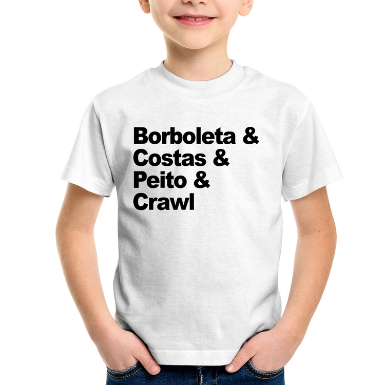 Camiseta Infantil Borboleta & Costas & Peito & Crawl