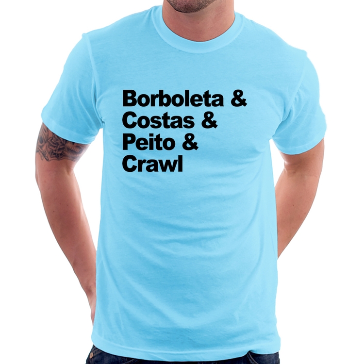 Camiseta Borboleta & Costas & Peito & Crawl - Azul Bebê